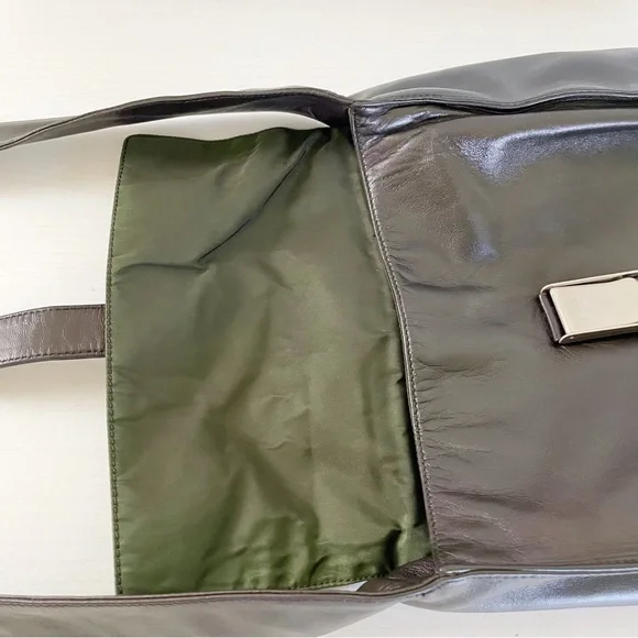 ❤️SOLD❤️Prada rare 90s brown nappa leather green Tessuto nylon shoulder bag - Picture 9 of 15